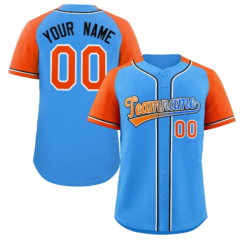 Custom Powder Blue Raglan Sleeves Authentic Baseball Jersey