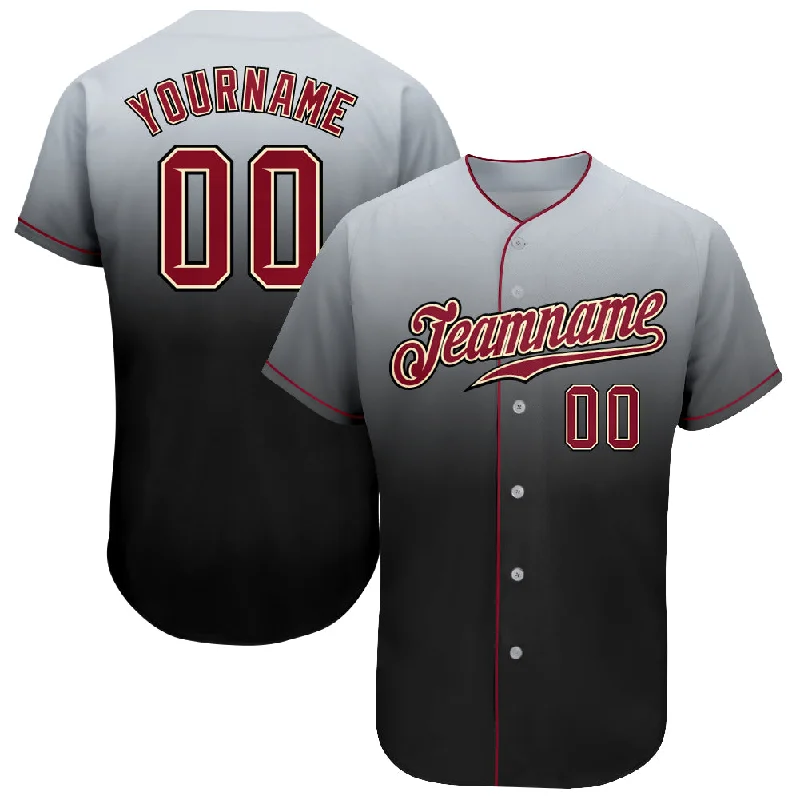 Custom Gray Crimson-Black Authentic Fade Fashion Baseball Jersey