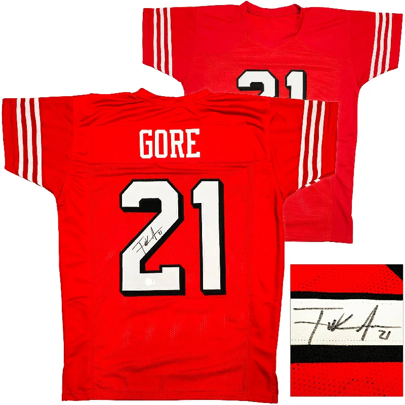 San Francisco 49ers Frank Gore Autographed Red Jersey Beckett BAS Witness