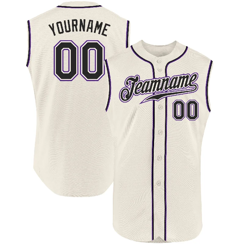 Custom Cream Black-Purple Authentic Sleeveless Baseball Jersey