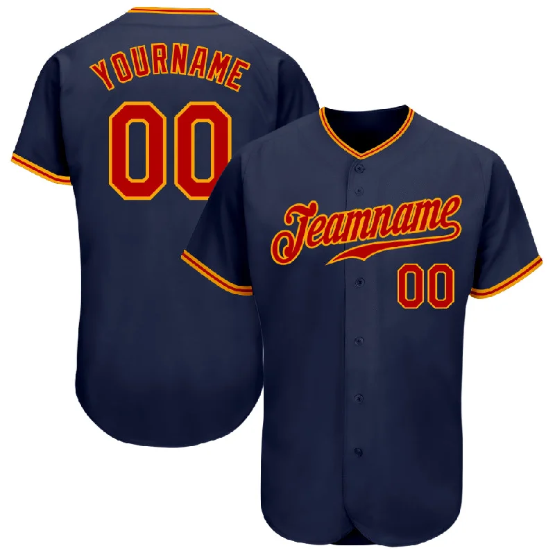 Custom Navy Red-Gold Authentic Baseball Jersey