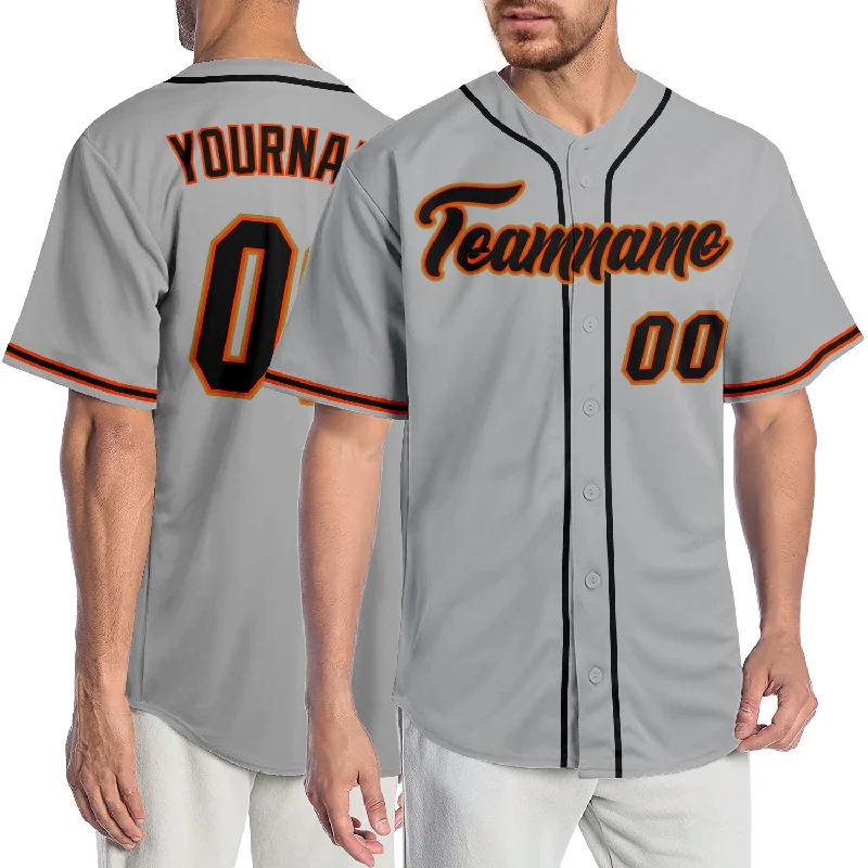 Custom Gray Black-Orange Authentic Baseball Jersey