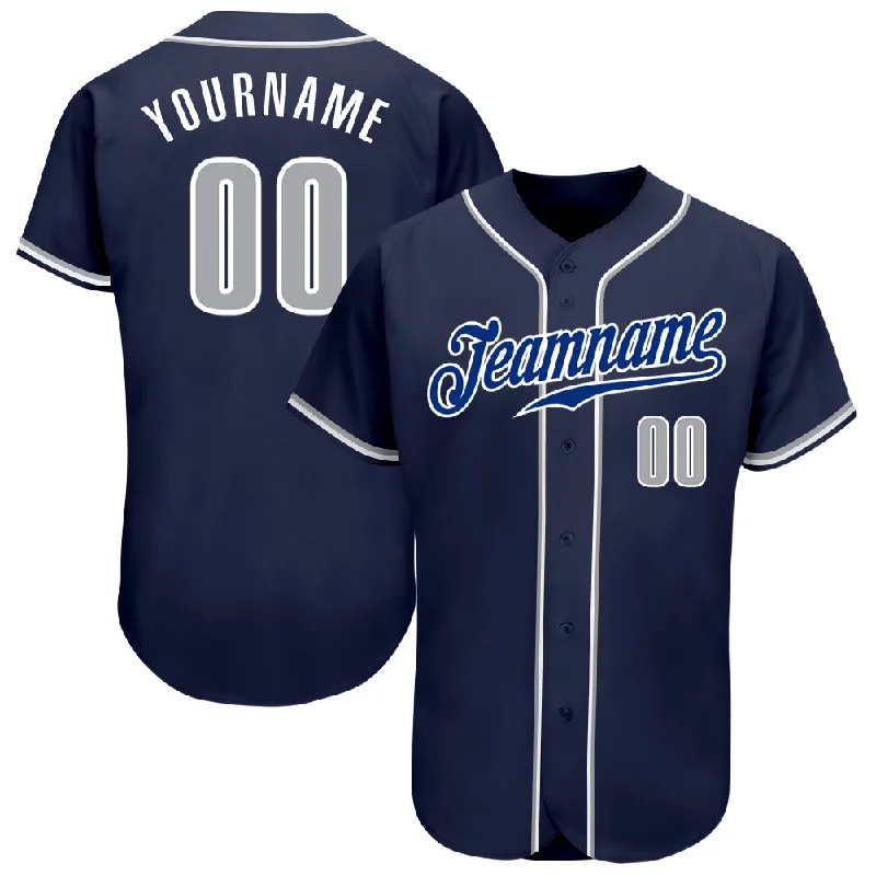 Custom Navy Gray-White Authentic Baseball Jersey