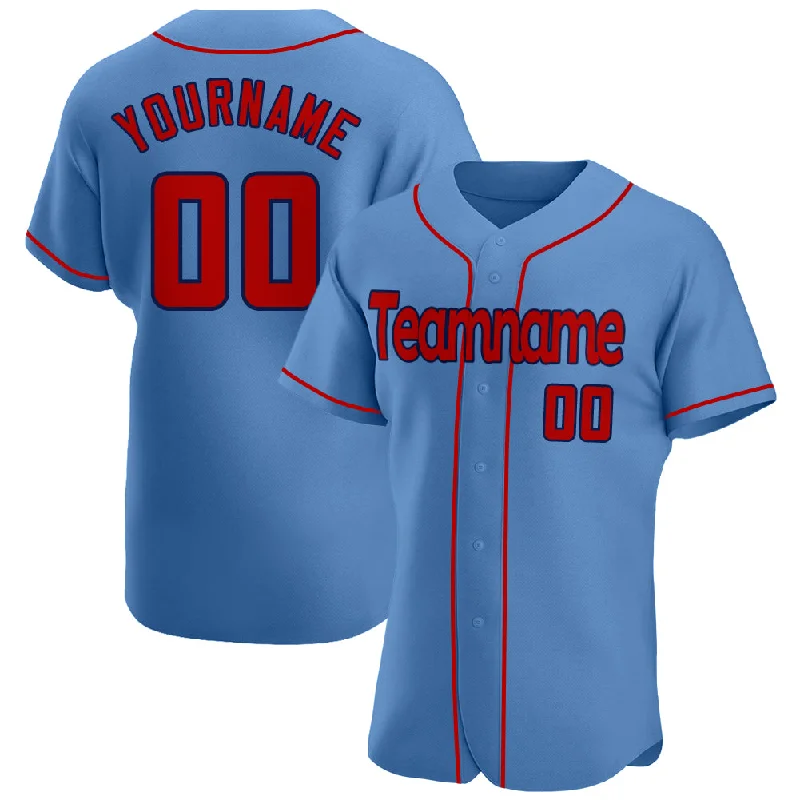 Custom Light Blue Red-Navy Authentic Baseball Jersey