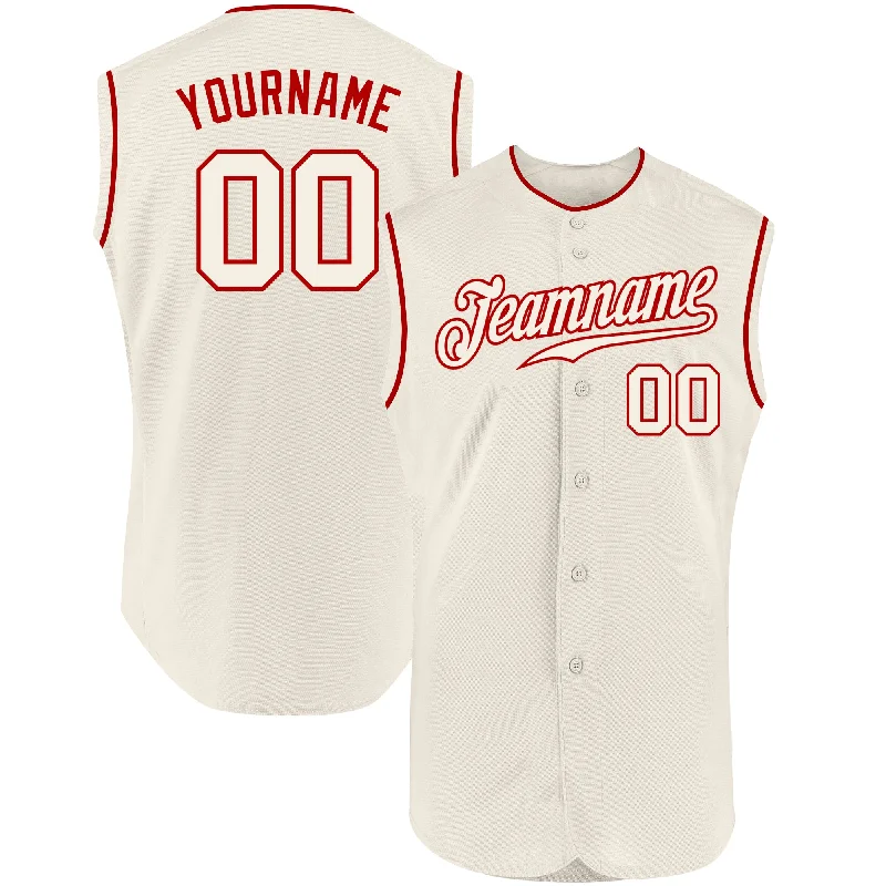 Custom Cream Cream-Red Authentic Sleeveless Baseball Jersey