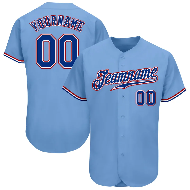 Custom Light Blue Royal-Red Authentic Baseball Jersey