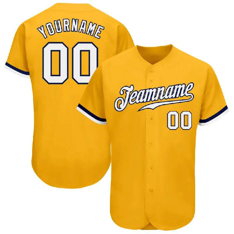 Custom Gold White-Navy Authentic Baseball Jersey