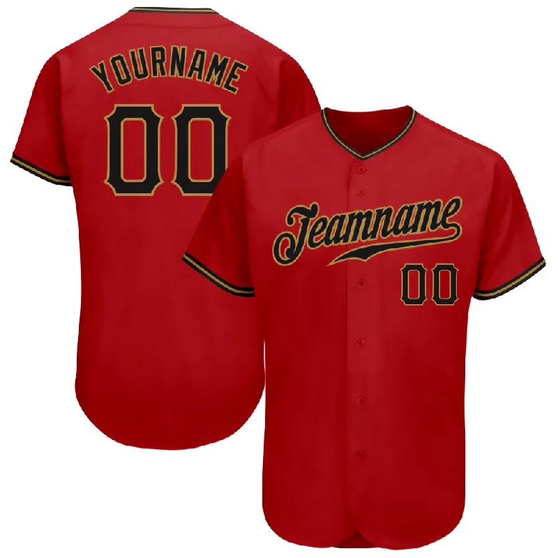 Custom Red Black-Old Gold Authentic Baseball Jersey