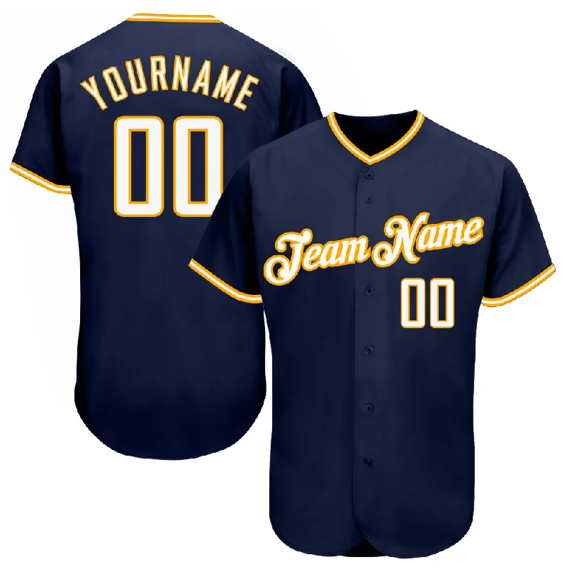 Custom Navy White-Gold Authentic Baseball Jersey