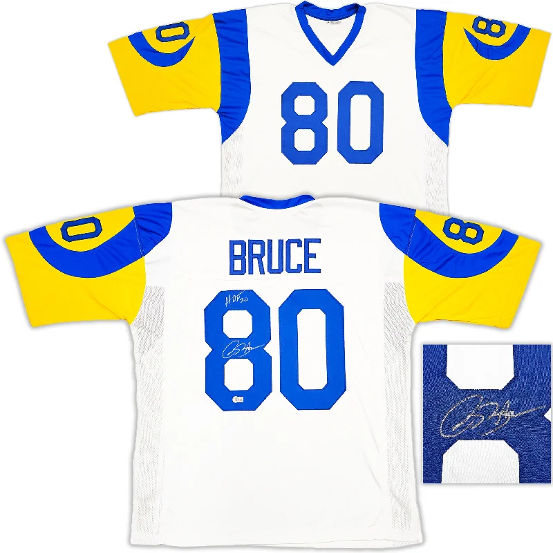 St. Louis Rams Isaac Bruce Autographed White Jersey "HOF 20" Beckett BAS Witness