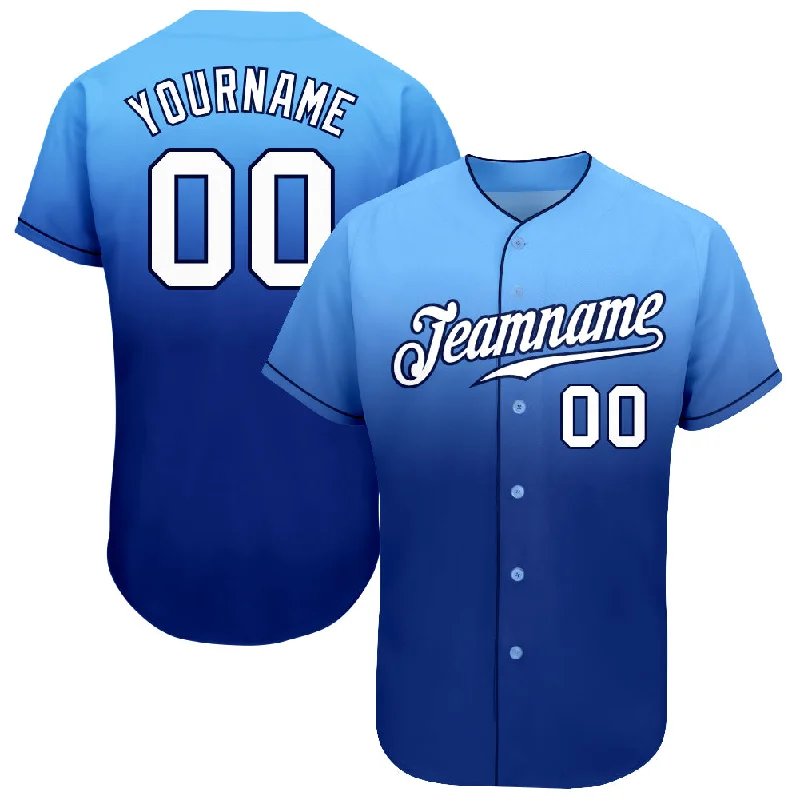 Custom Light Blue White-Royal Authentic Fade Fashion Baseball Jersey