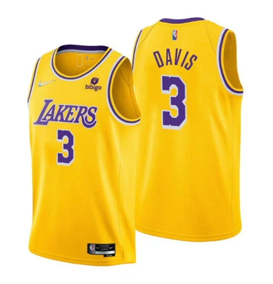 Men's Los Angeles Lakers #3 Anthony Davis Yellow 75th Anniversary Stitched Basketball Jersey