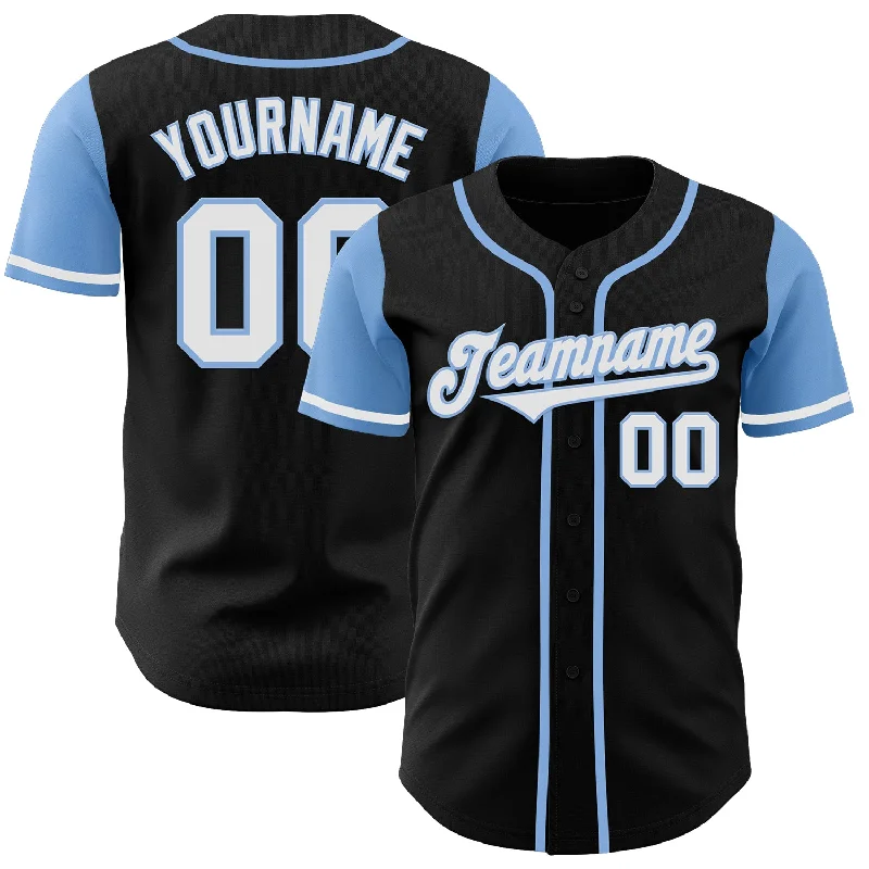 Custom Black White-Light Blue Authentic Two Tone Baseball Jersey