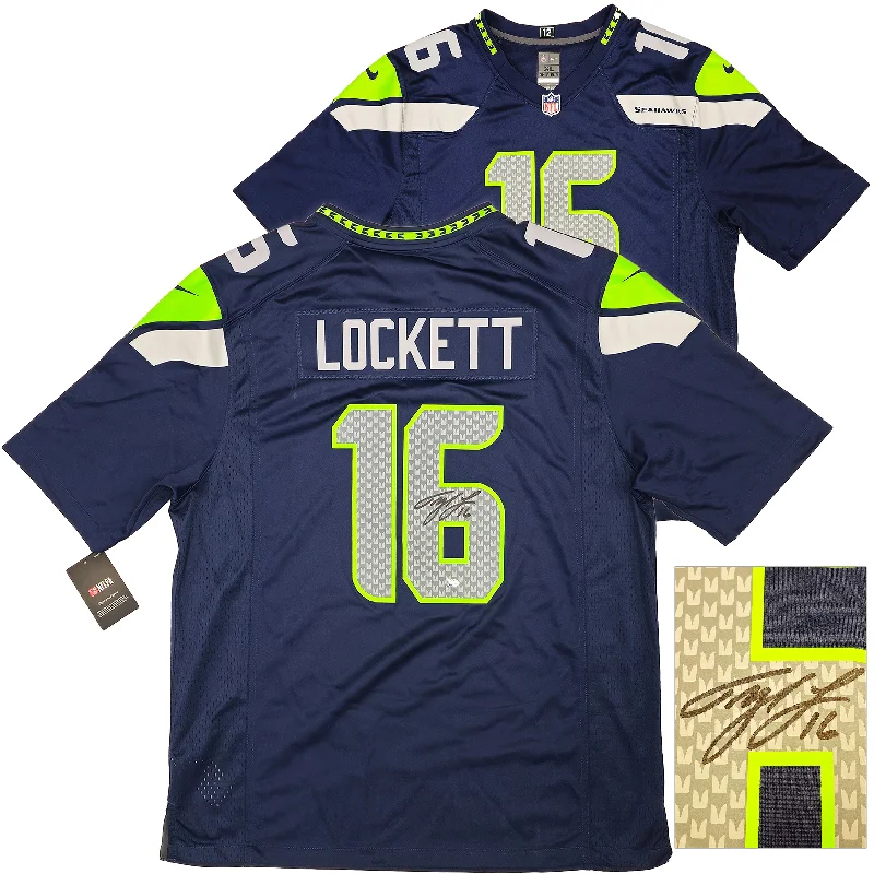 Seattle Seahawks Tyler Lockett Autographed Blue Nike On Field Jersey Size XL MCS Holo