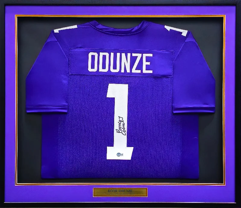 Washington Huskies Rome Odunze Autographed Framed Purple Jersey Beckett BAS Witness