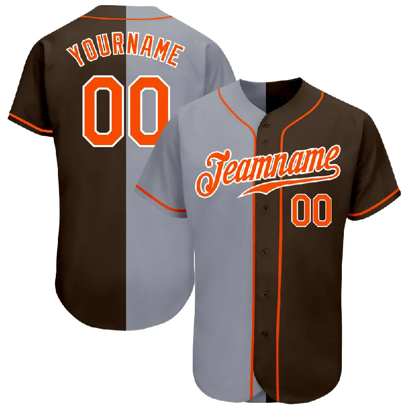 Custom Brown Orange-Gray Authentic Split Fashion Baseball Jersey