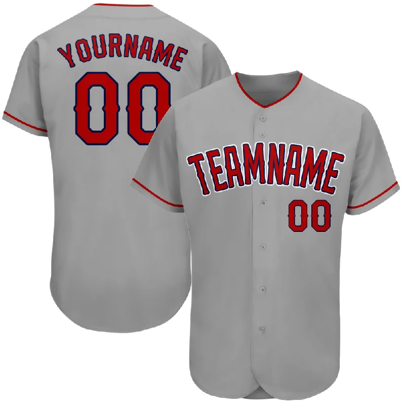 Custom Gray Red-Navy Authentic Baseball Jersey