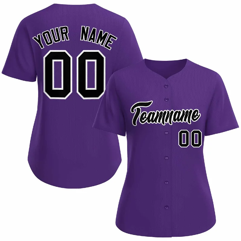 Custom Purple Black White Classic Style Baseball Jersey for Women