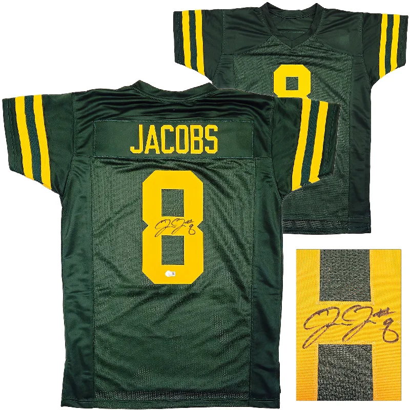 Green Bay Packers Josh Jacobs Autographed Green Throwback Jersey Beckett BAS Witness