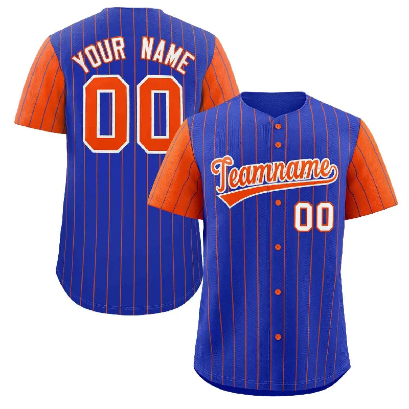 Custom Royal Orange-White Stripe Fashion Raglan Sleeves Authentic Baseball Jersey