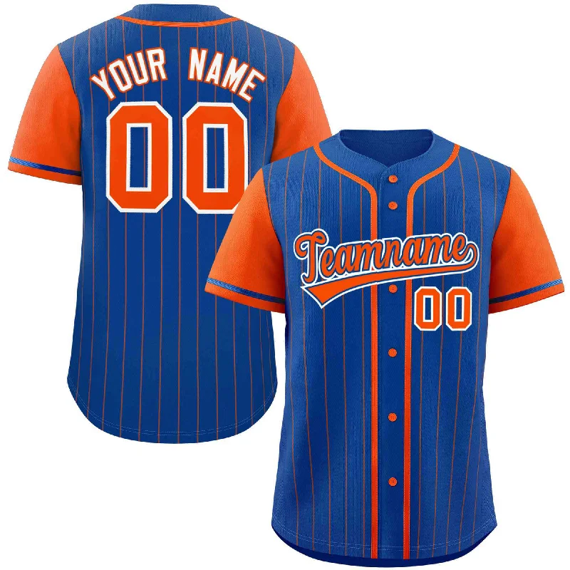 Custom Royal Orange Stripe Fashion Raglan Sleeves Authentic Baseball Jersey