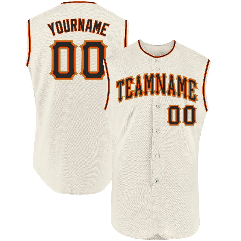 Custom Cream Black-Orange Authentic Sleeveless Baseball Jersey