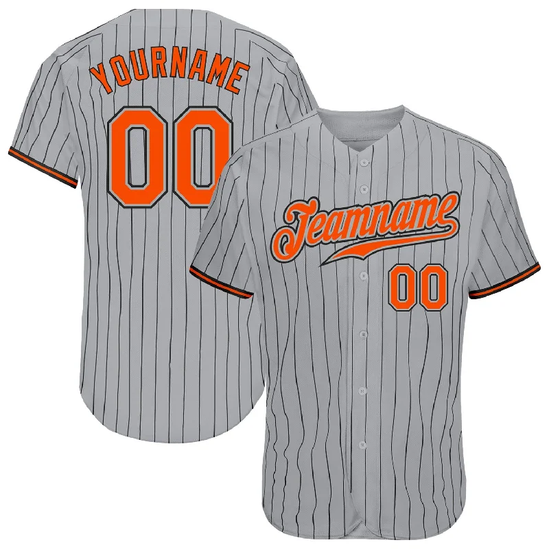 Custom Gray Black Pinstripe Orange-Black Authentic Baseball Jersey