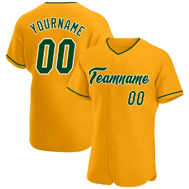 Custom Gold Green-White Authentic Baseball Jersey