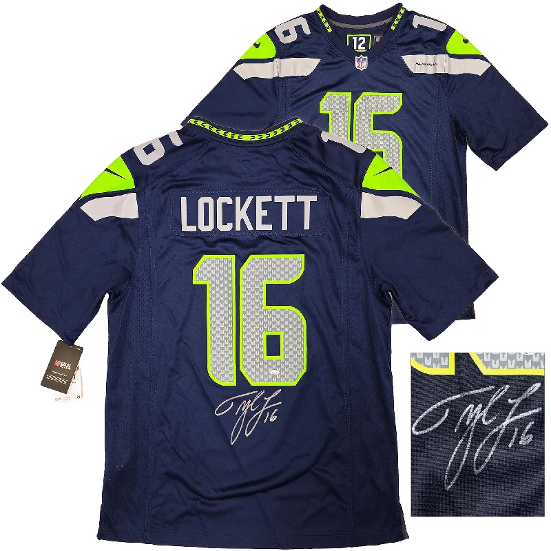 Seattle Seahawks Tyler Lockett Autographed Blue Nike On Field Jersey Size L Large MCS Holo