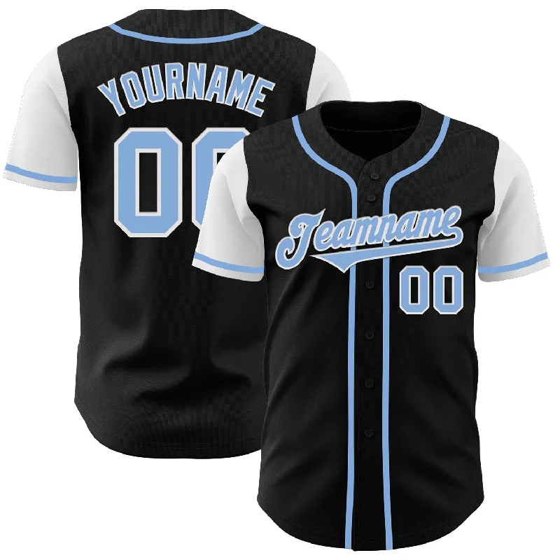 Custom Black Light Blue-White Authentic Two Tone Baseball Jersey