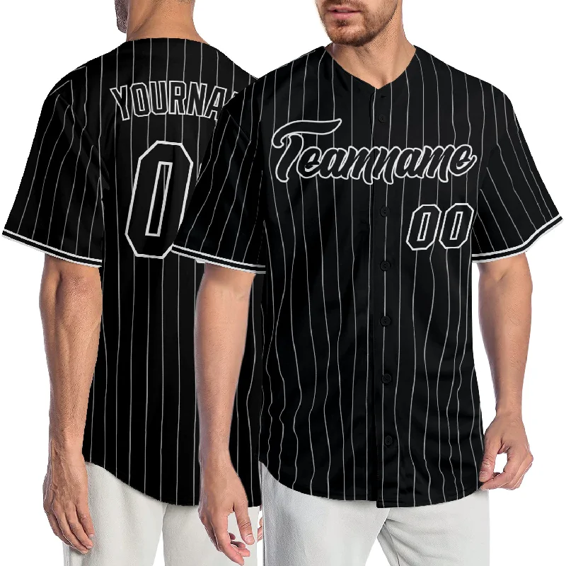 Custom Black White Pinstripe Black-White Authentic Baseball Jersey