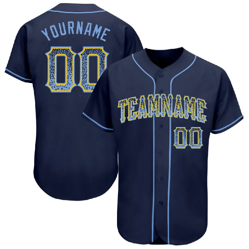 Custom Navy Light Blue-Gold Authentic Drift Fashion Baseball Jersey