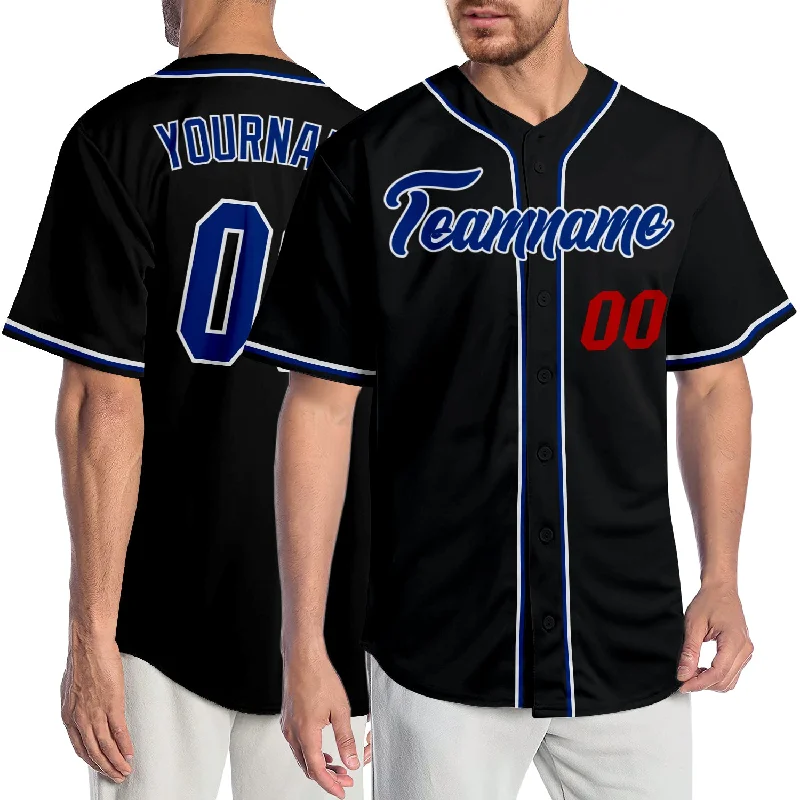 Custom Black Royal-Red Authentic Baseball Jersey