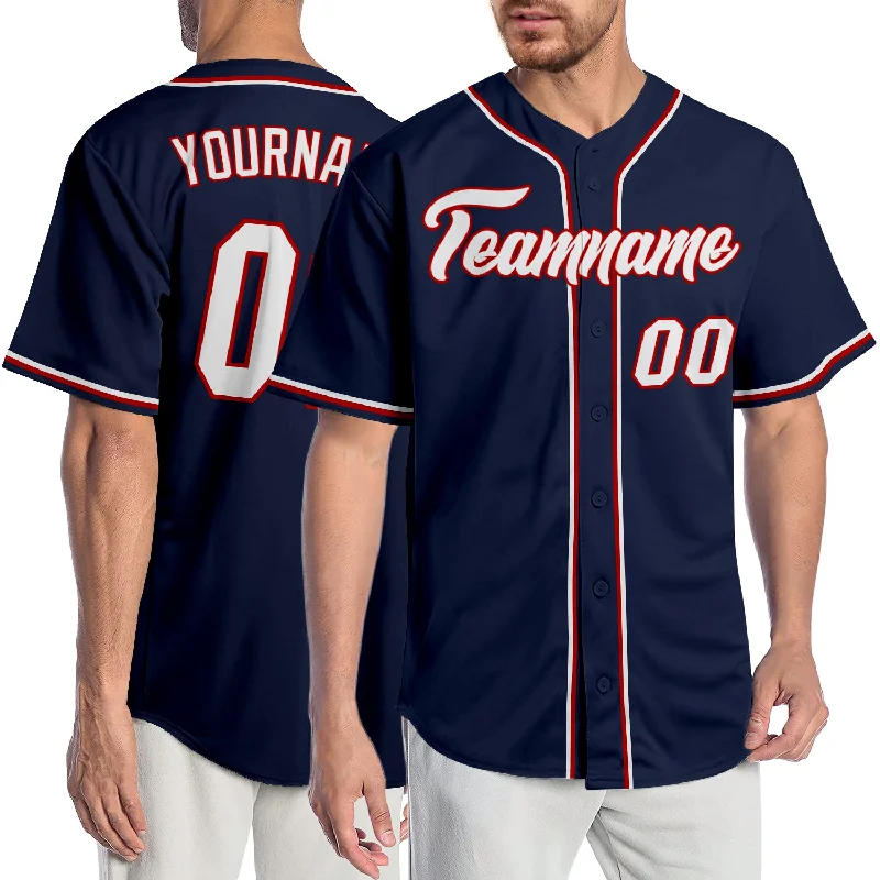 Custom Navy White-Red Authentic Baseball Jersey