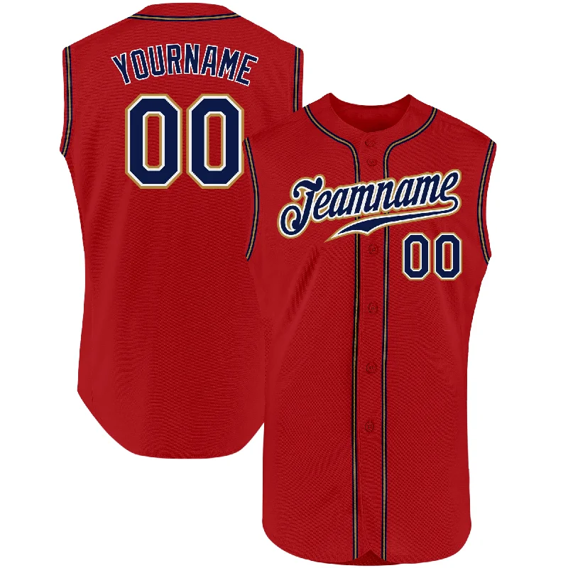 Custom Red Navy-Old Gold Authentic Sleeveless Baseball Jersey