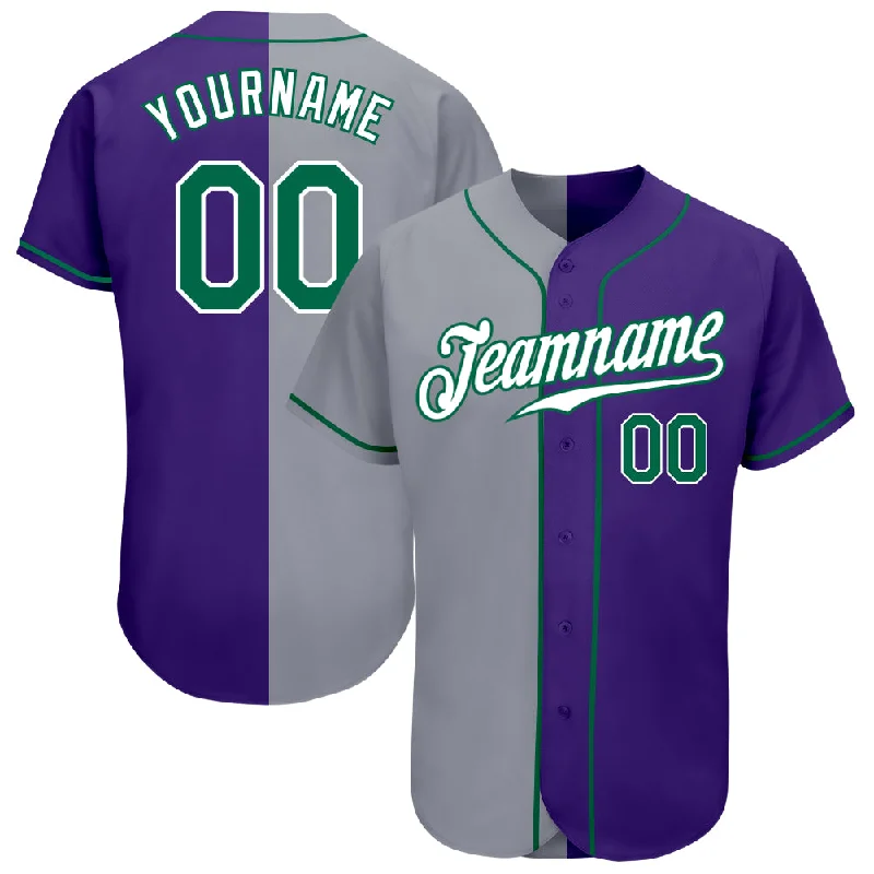 Custom Purple Kelly Green-Gray Authentic Split Fashion Baseball Jersey