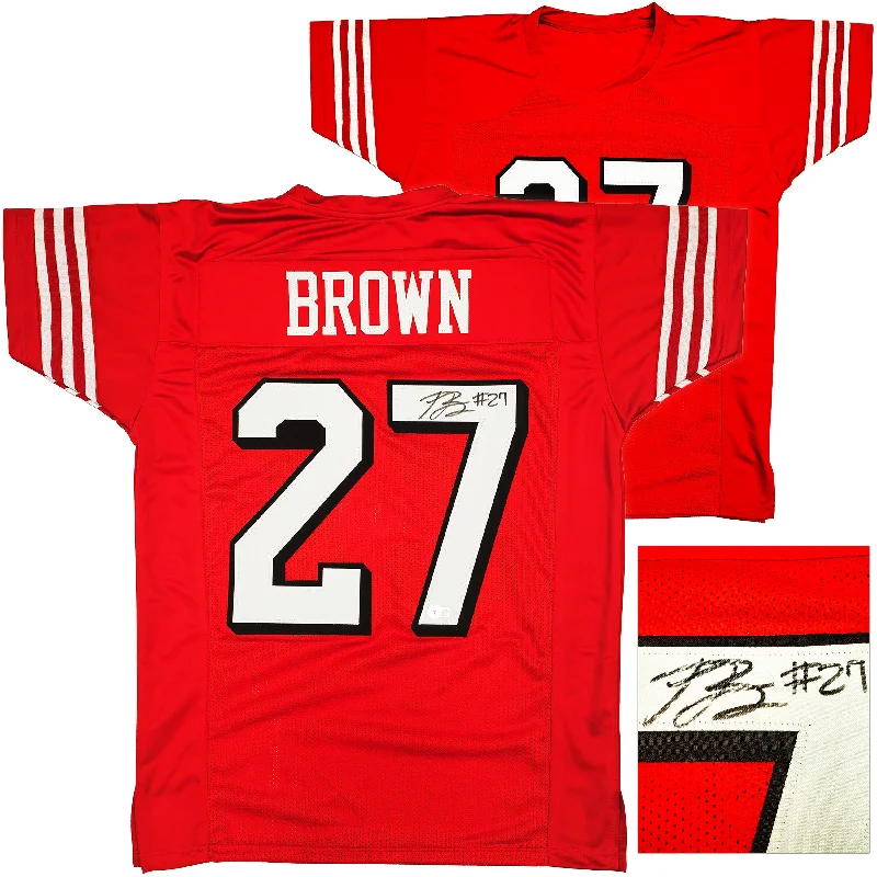 San Francisco 49ers Ji'Ayir Brown Autographed Red Jersey Beckett BAS Witness