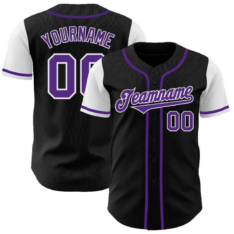 Custom Black Purple-White Authentic Two Tone Baseball Jersey