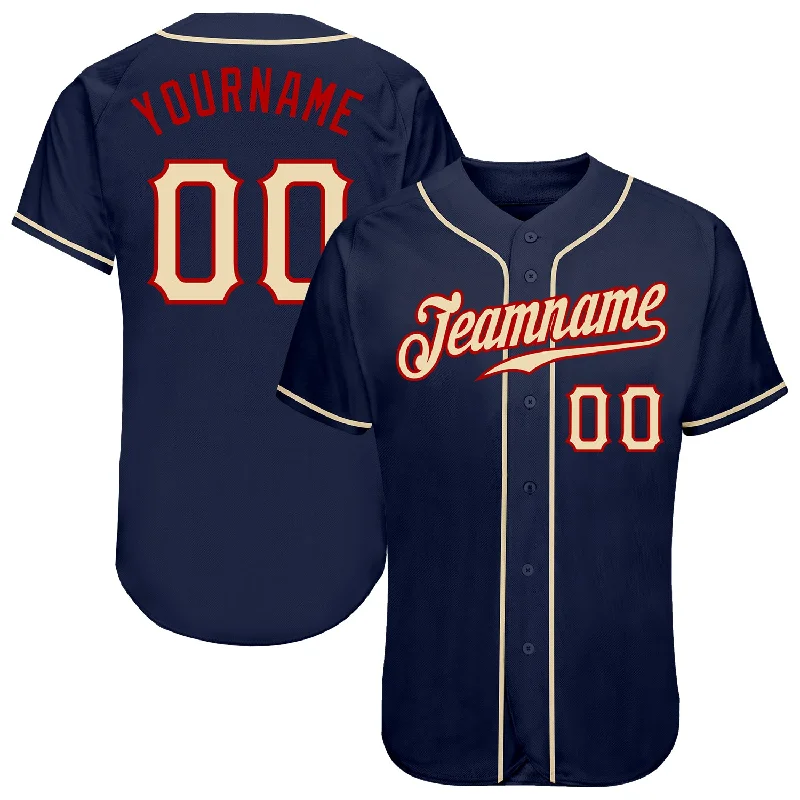 Custom Navy City Cream-Red Authentic Baseball Jersey