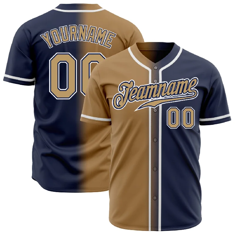 Custom Navy Old Gold-White Authentic Gradient Fashion Baseball Jersey