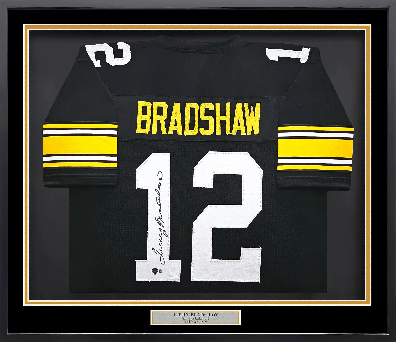 Pittsburgh Steelers Terry Bradshaw Autographed Framed Black Jersey Beckett BAS Witness