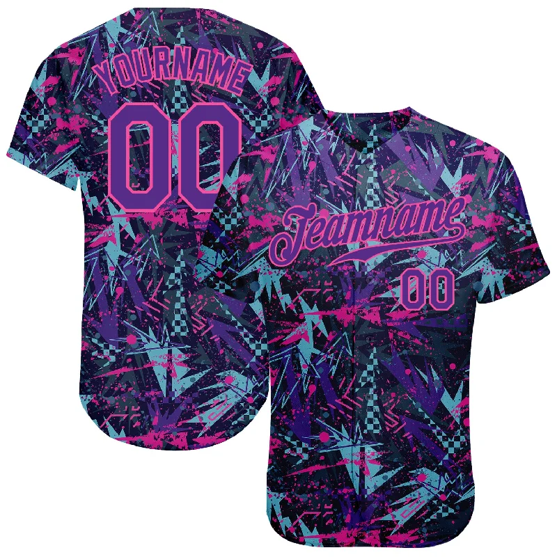 Custom Graffiti Pattern Purple-Pink 3D Creative Geometric Figures And Dots Authentic Baseball Jersey