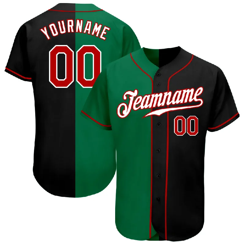 Custom Black Red-Kelly Green Authentic Split Fashion Baseball Jersey