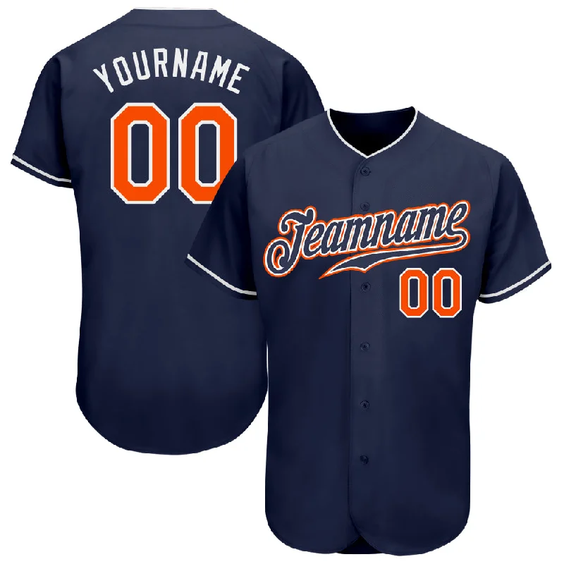 Custom Navy Orange-White Authentic Baseball Jersey