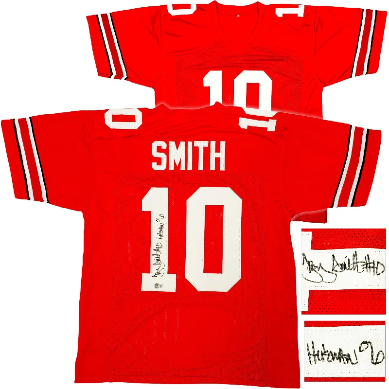 Ohio State Buckeyes Troy Smith Autographed Red Jersey "Heisman 06" Beckett BAS Witness