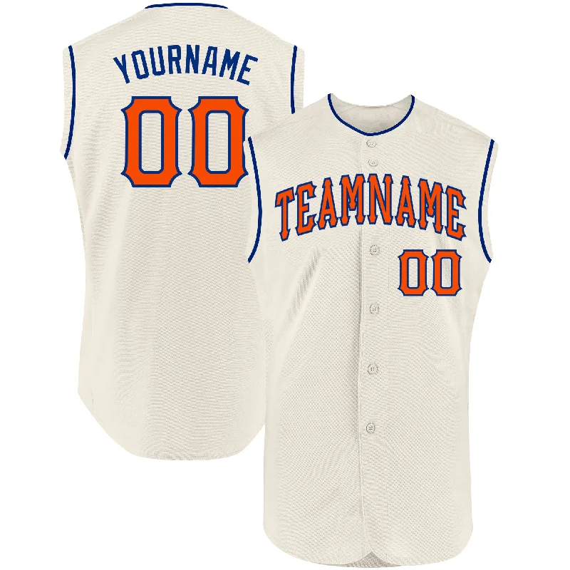 Custom Cream Orange-Royal Authentic Sleeveless Baseball Jersey