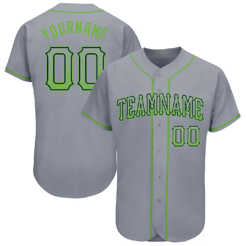 Custom Gray Neon Green-Navy Authentic Drift Fashion Baseball Jersey