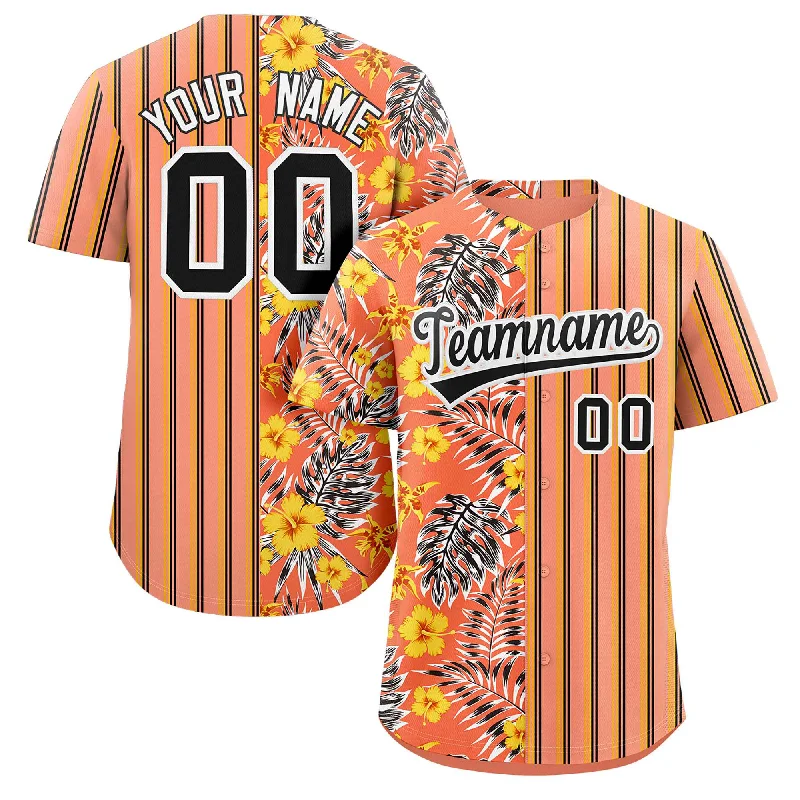 Custom Orange Black Hawaii Tropical Flower Stripe Fashion Baseball Jersey