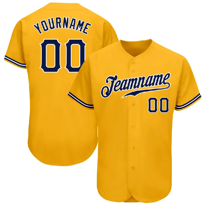 Custom Gold Navy-White Authentic Baseball Jersey