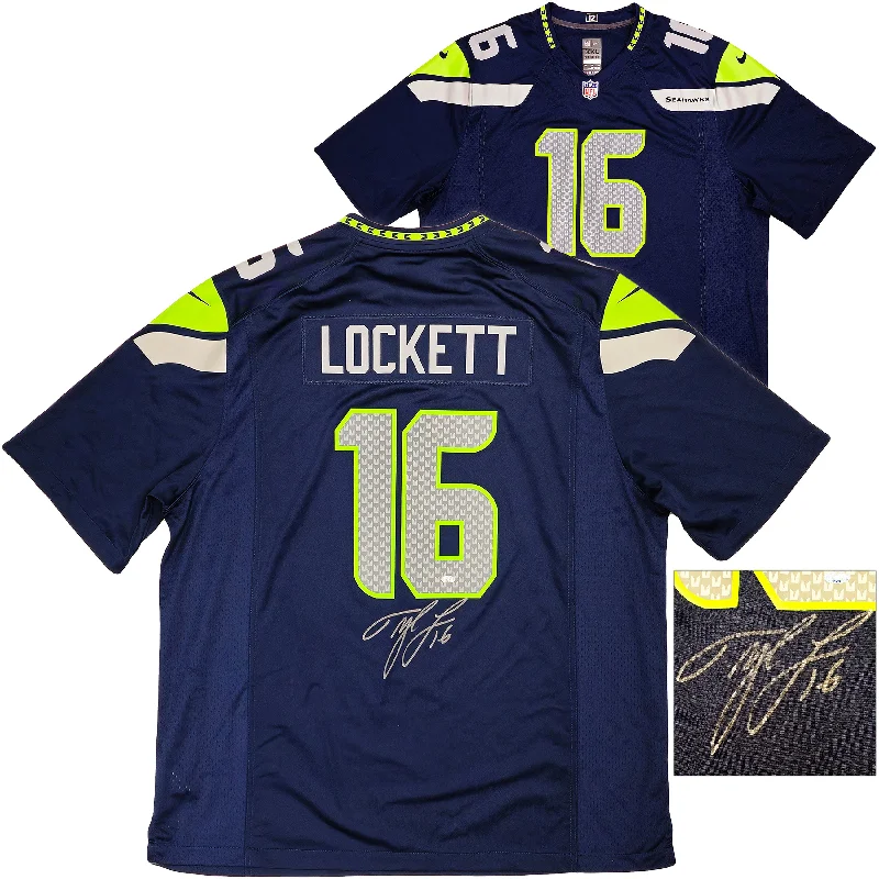 Seattle Seahawks Tyler Lockett Autographed Blue Nike On Field Jersey Size XXL MCS Holo